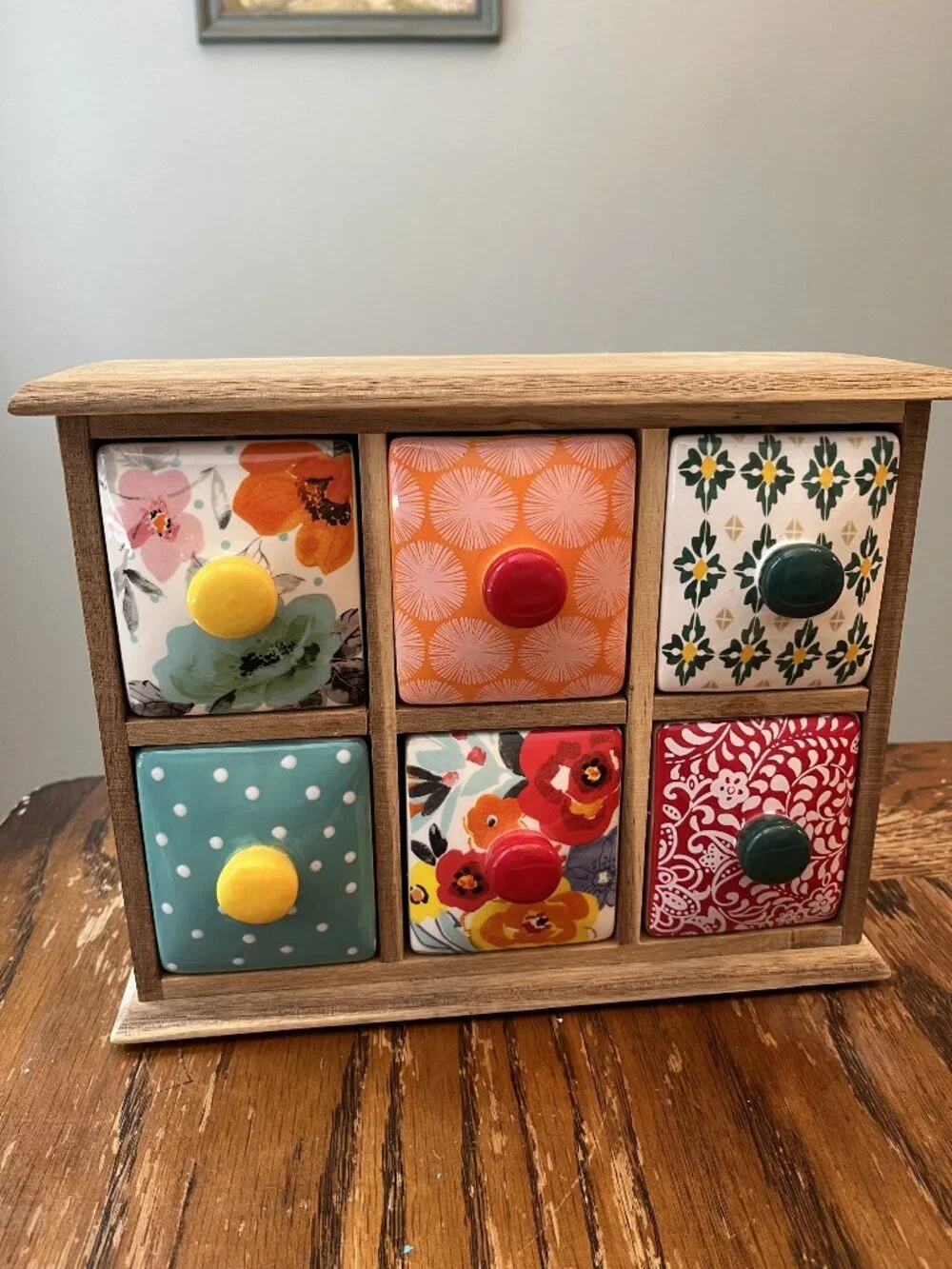 Bright Colorful Organizer with Drawers Pioneer Woman Ceramic Floral 6-Drawer Spi